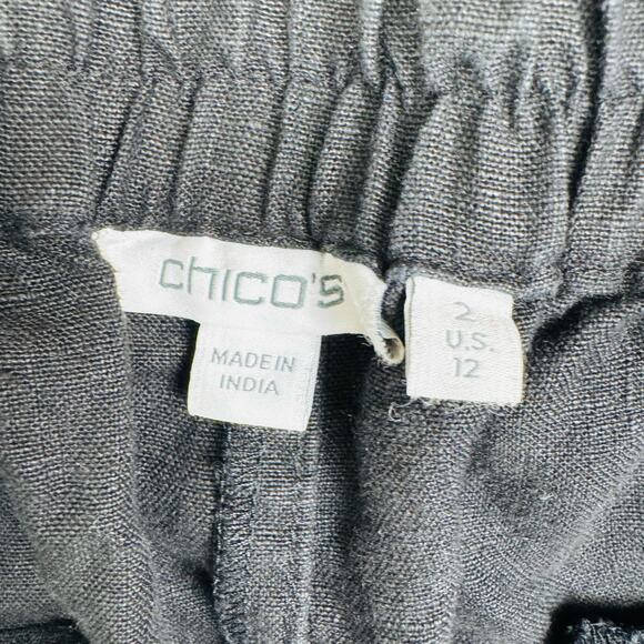 Chico's Pull On Embroidery Linen Crop Pants Black White Size 2 or U.S. 12 Resort - Picture 9 of 11